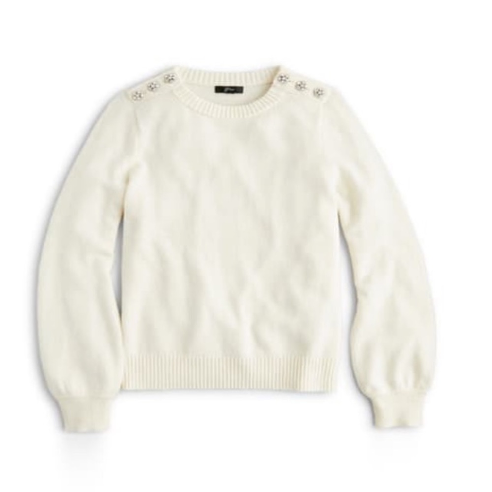 J. Crew White Sweater with Button Detail